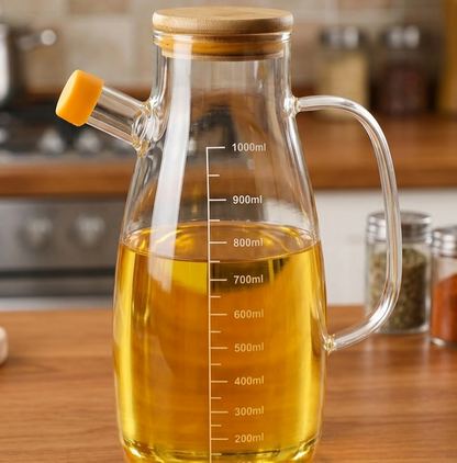 1000ml Glass Oil Jar With Bamboo Lid