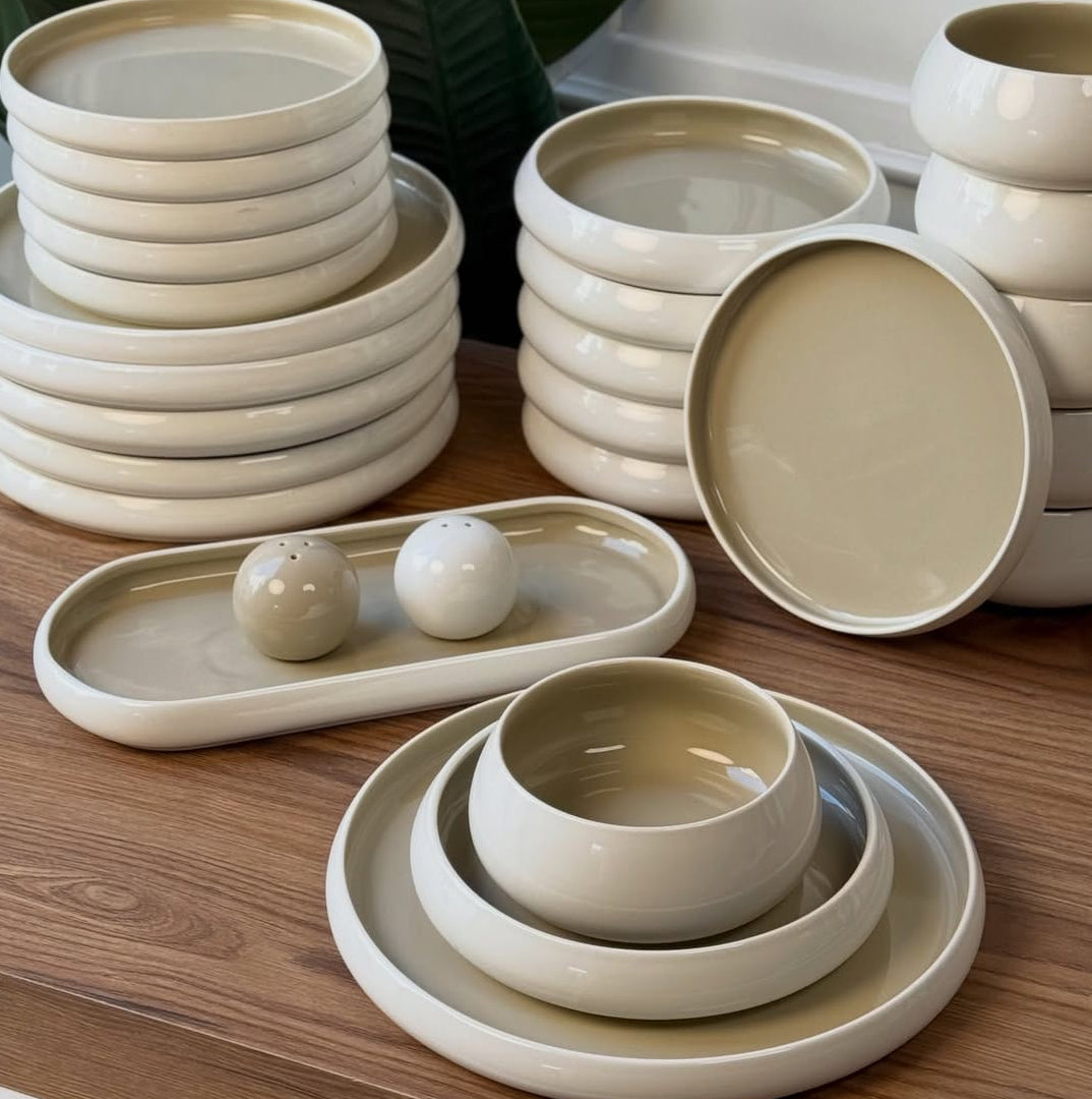 25pcs premium ceramic dinner set with plates, bowls, and platter, elegant microwave safe tableware set.