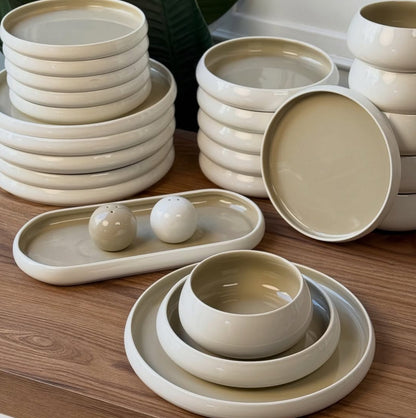 25pcs premium ceramic dinner set with plates, bowls, and platter, elegant microwave safe tableware set.