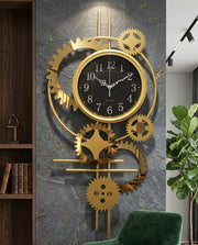 Decorative wall clock with exposed gears design, industrial-modern style for home or office décor.