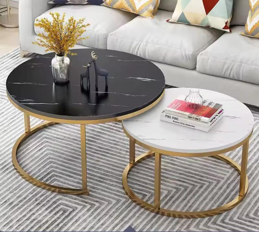 2-in-1 Nordic luxury MDF nesting coffee table set in black and white