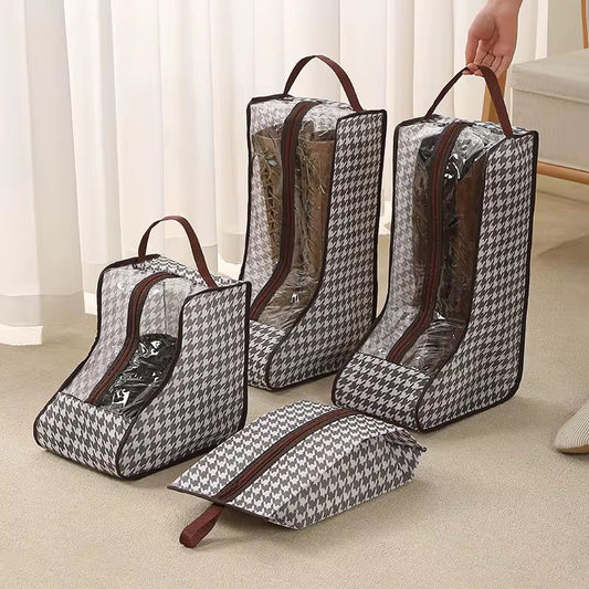 4-piece shoe storage bag set with zipper and handles, dustproof and hangable organizer for boots and shoes