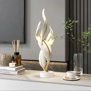Dawood Lifestyle & Gadgets kes white and gold twisted feather resin sculpture with round base for tabletop and console decor