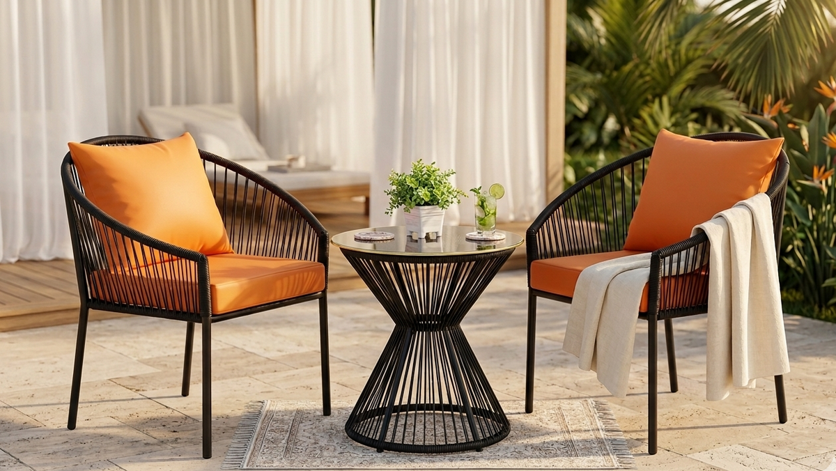 Gemelli Colllection 2 chairs 1 table outdoor set patio furniture set modern balcony garden seating set outdoor lounge chairs table durable outdoor furniture black beige seating set