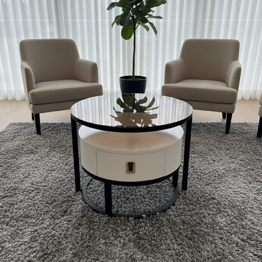 Round Glass-Top Coffee Table for Modern Living Room
