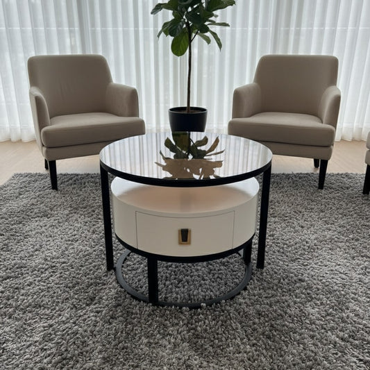 Round Glass-Top Coffee Table for Modern Living Room