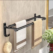 Punch-free wall-mounted towel rack with hooks for bathroom or kitchen