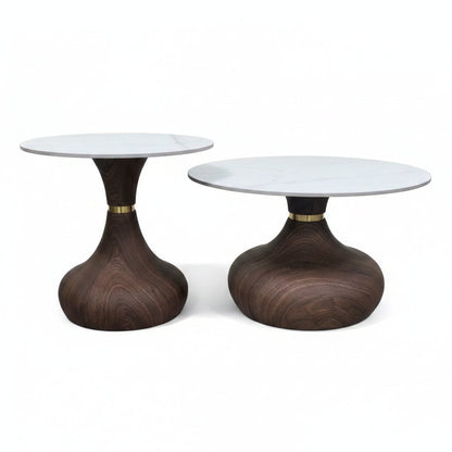 Marble top nesting coffee tables with brown finish