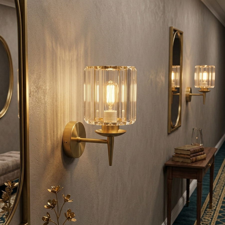 Nordic glass wall lamp with modern minimalist design and elegant ambient lighting.