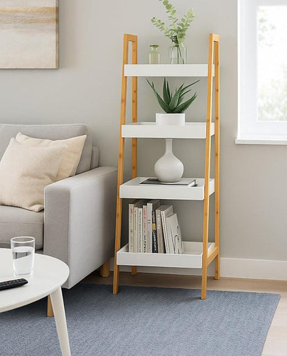 4-tier freestanding bamboo ladder organizer for home storage and décor