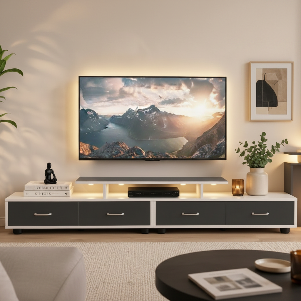 Extendable TV Stand with Drawers and Shelves