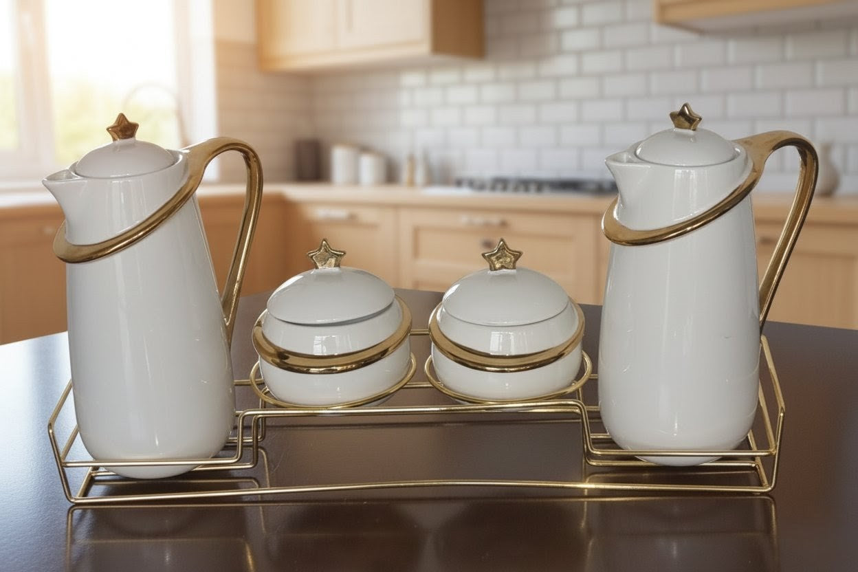 7pcs golden Acar ceramic jug and sugar set