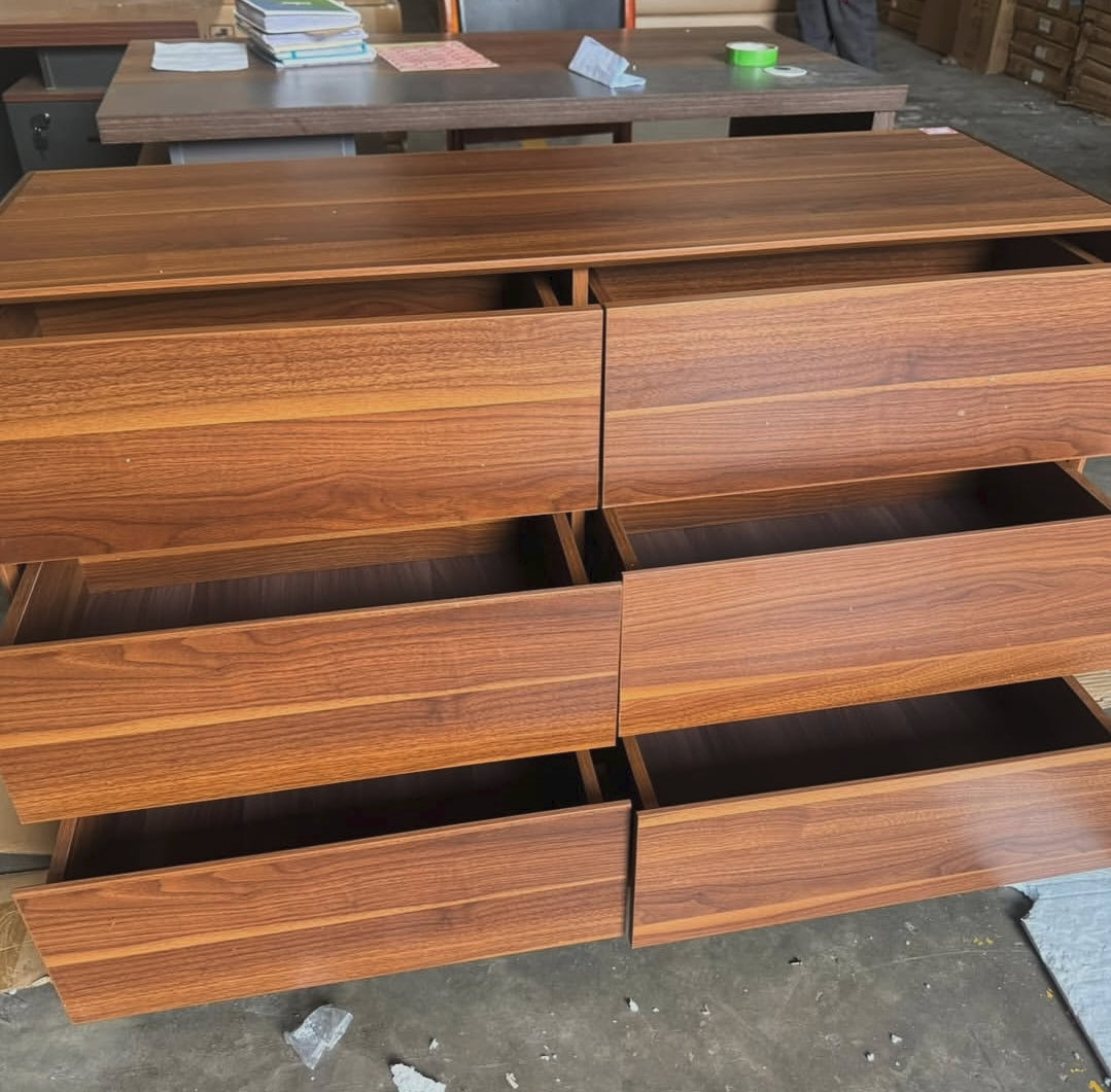 Walnut 6-Drawer Dresser Chest of Drawers with Anti-Tipping Structure 120x40x75cm