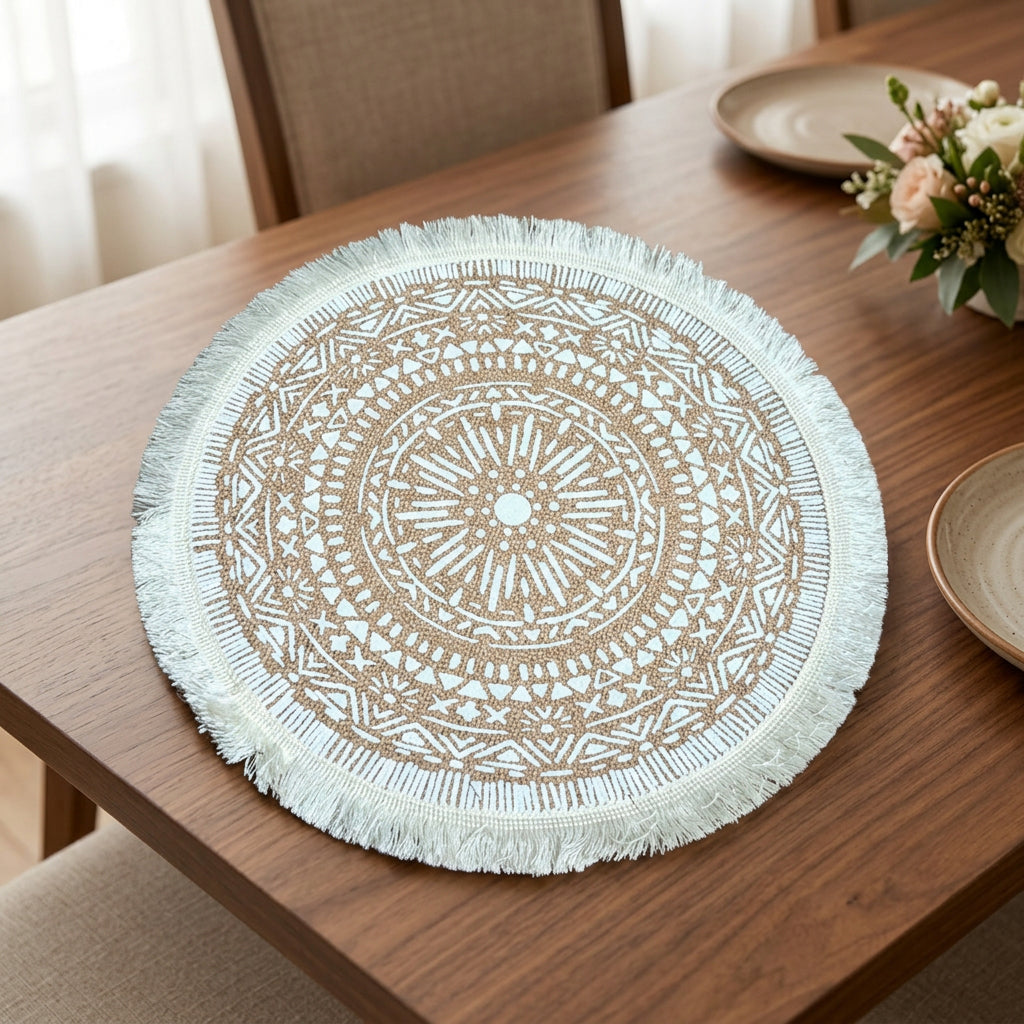 6-Piece Round Woven Jute Table Mat Set