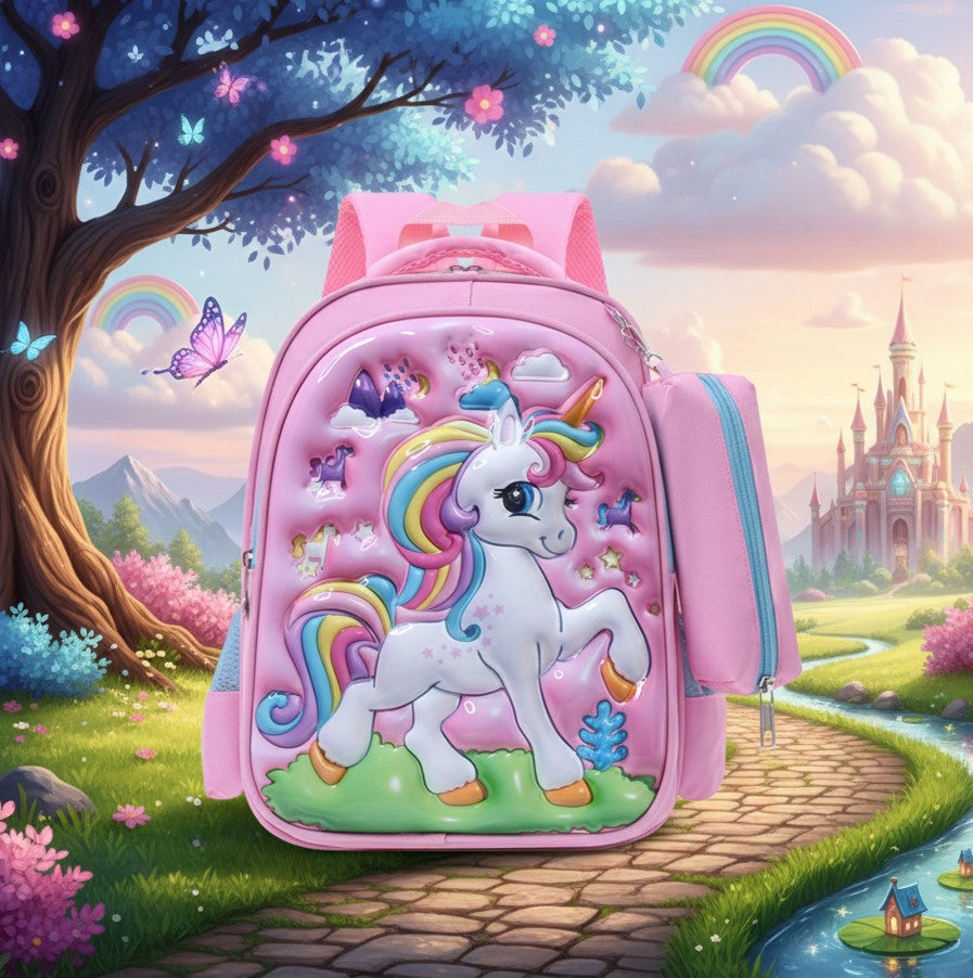 Cartoon Themed School Bag with Pencil Pouch