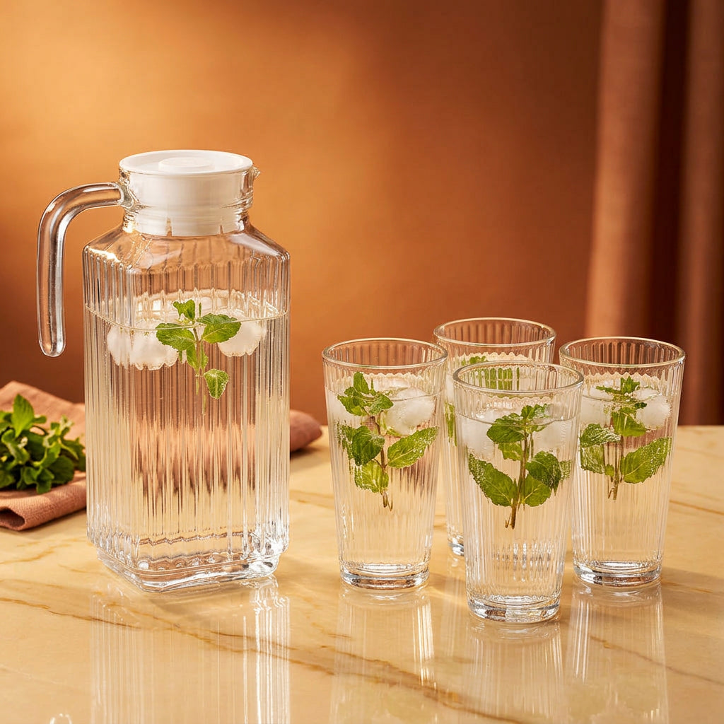7 Piece Glass Water Set with 6 Drinking Glasses and 1 Large Glass Jar with Lid available in Nairobi, Kenya