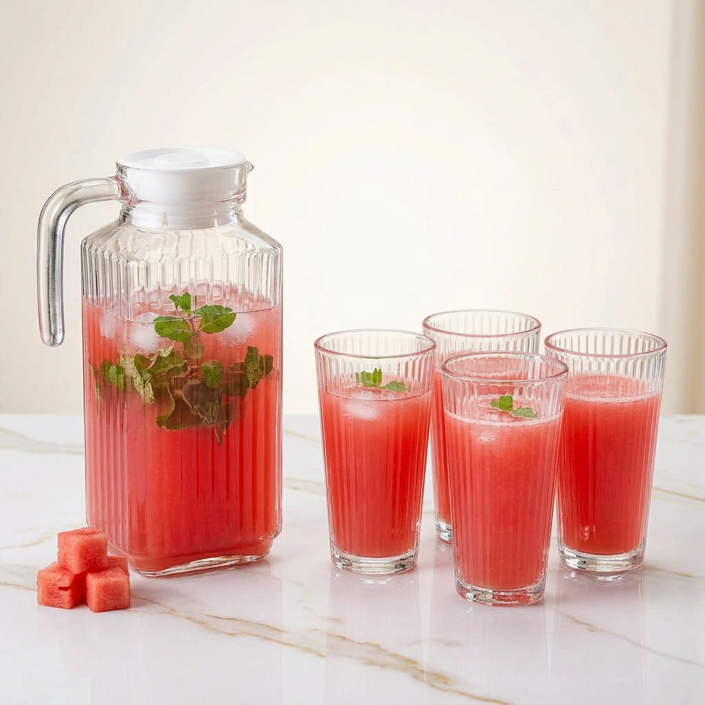 7 Piece Water Set with 6 Glasses and Lidded Glass Jar