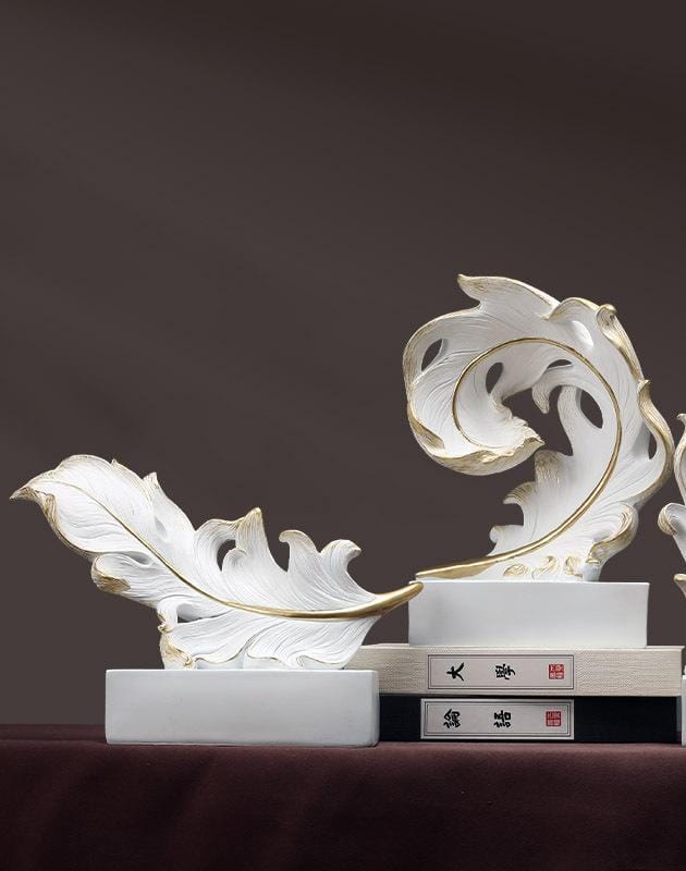 Decorative artistic sculpted feather ornament for modern home décor