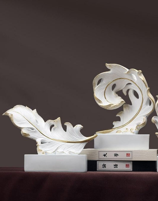 Decorative artistic sculpted feather ornament for modern home décor