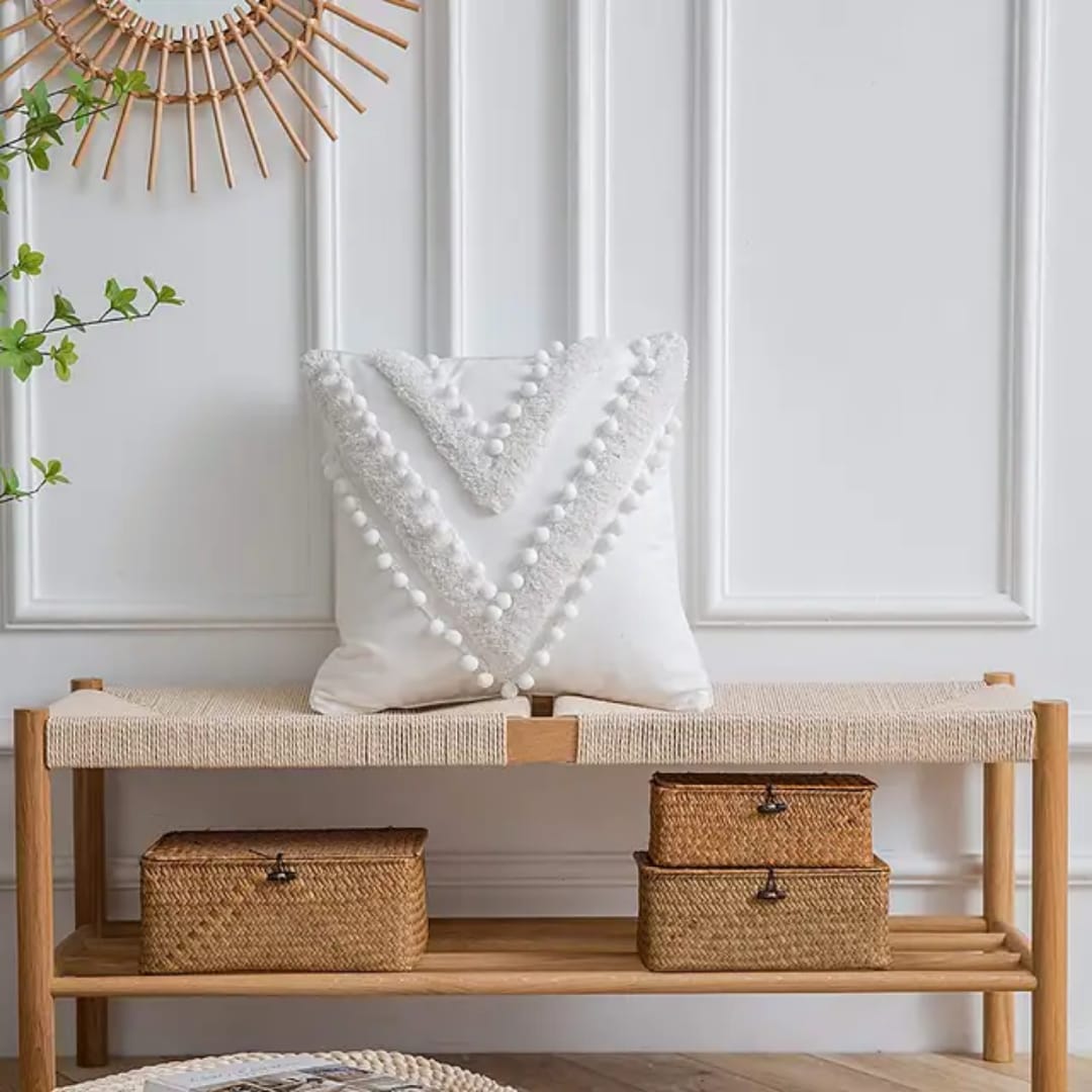 2pcs Tufted Throw Pillow Cover with White Pompoms