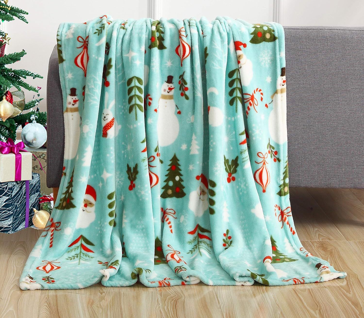 Flannel Christmas Throw  Snowflake Printed Winter Blanket