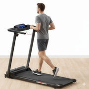 Alt Text
Foldable walking pad treadmill with Bluetooth connectivity, manual incline, safety hand bar, and compact home workout design.