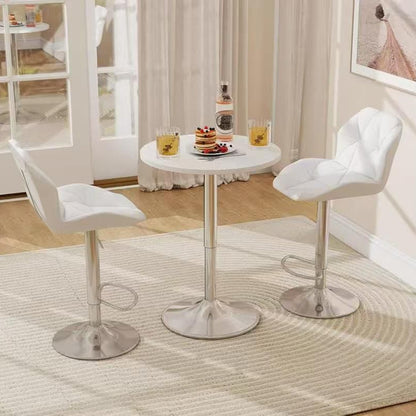 Modern adjustable bar stool made of pure leather available in black and white colors for kitchen and bar seating.