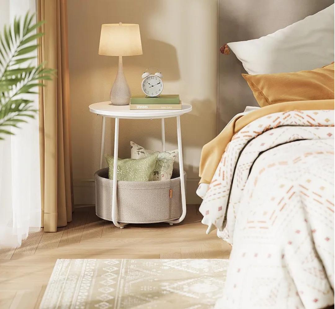 Round Side Table With Fabric Basket