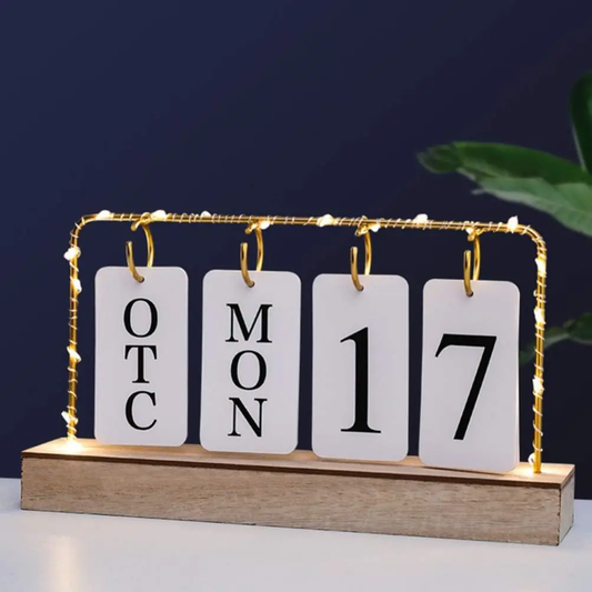 Wood and iron desktop decor calendar with fairy lights and unique design