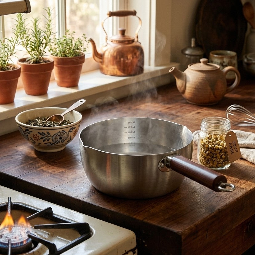 2L Stainless Steel Japanese Saucepan Pot with Wooden Handle
