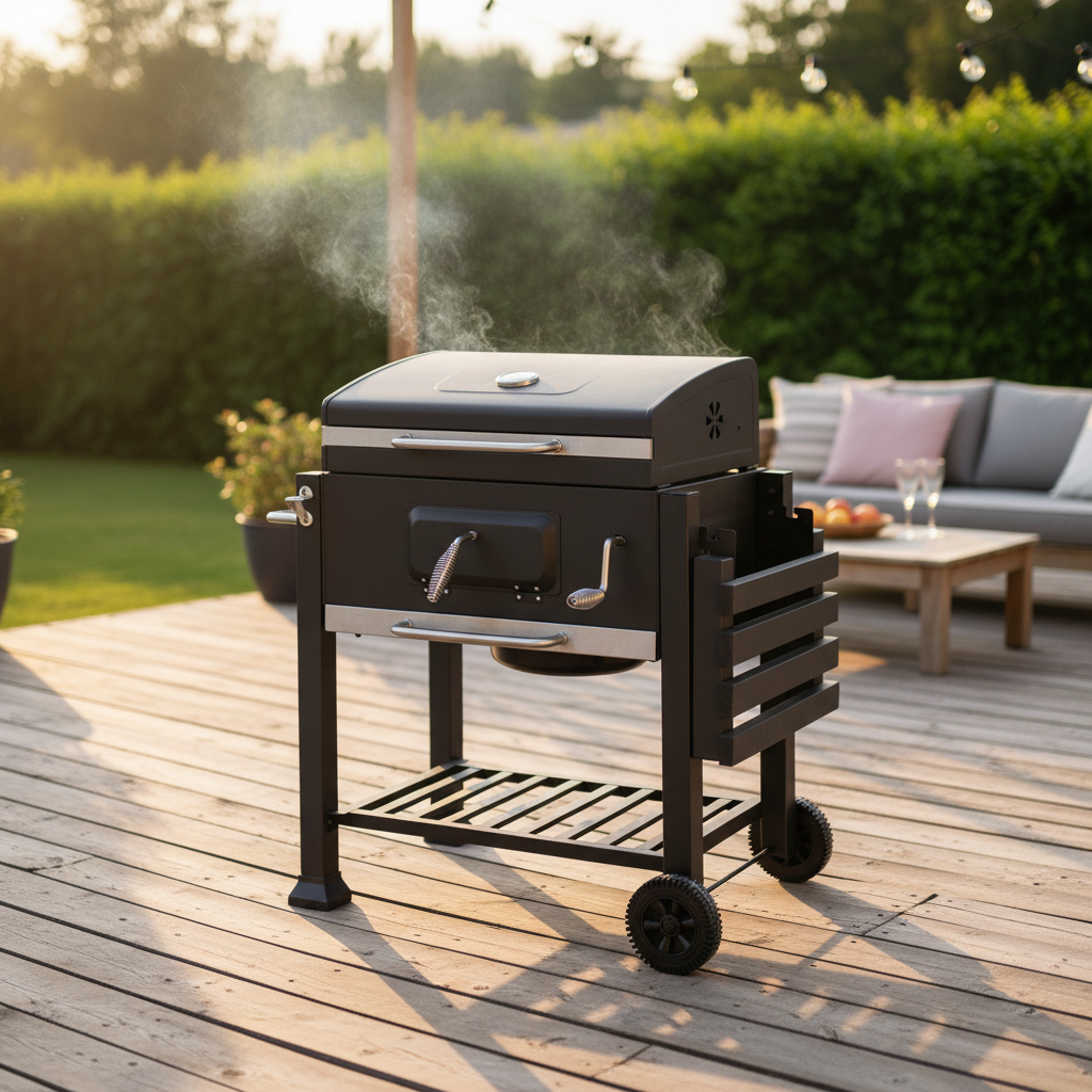 Portable Outdoor Charcoal BBQ Grill Trolley For Garden And Backyard