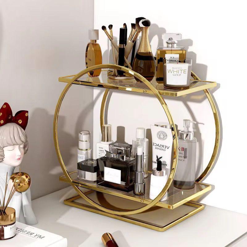Gold and silver large capacity cosmetics and skincare organizer storage box