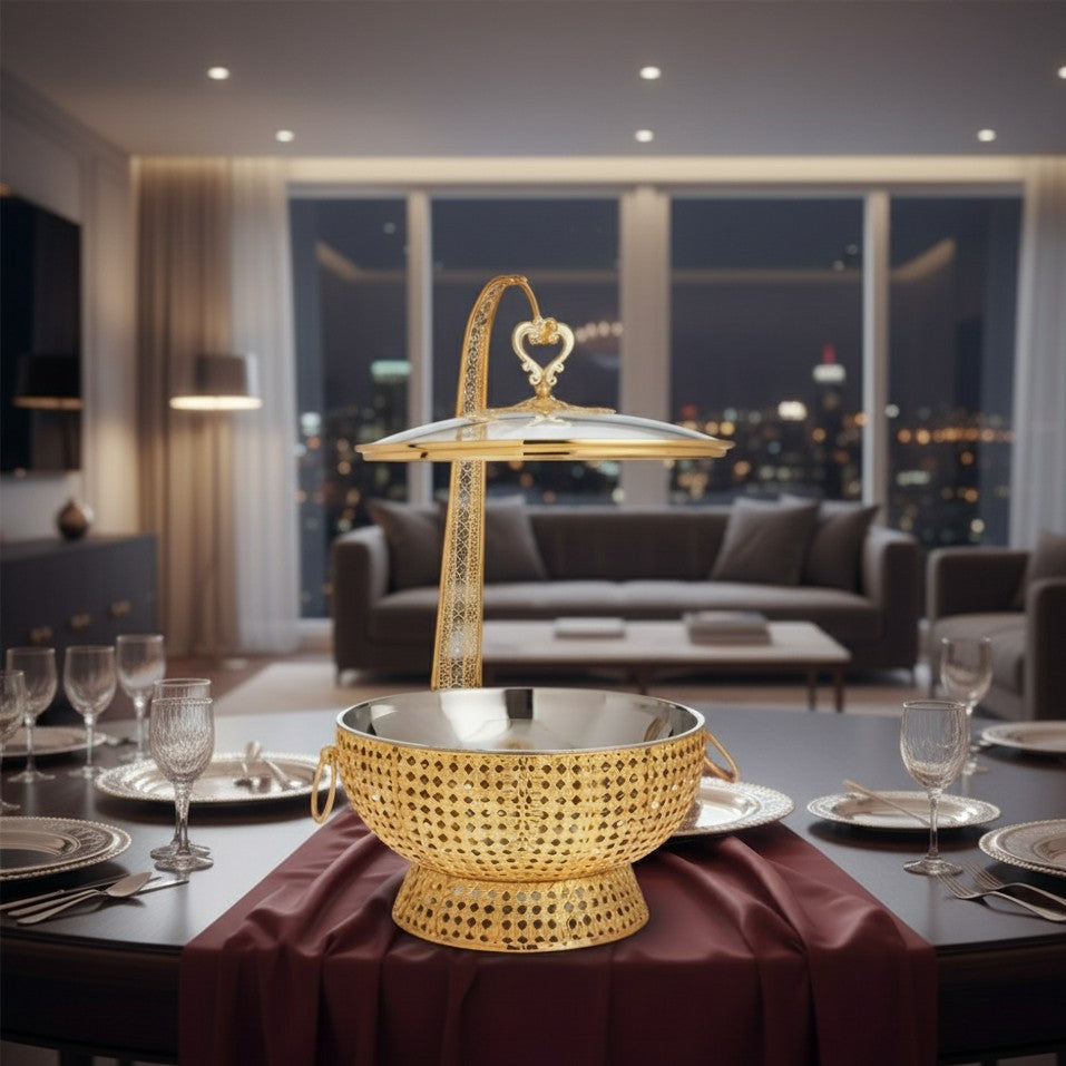 8L Golden Food Server With Lid Hanger