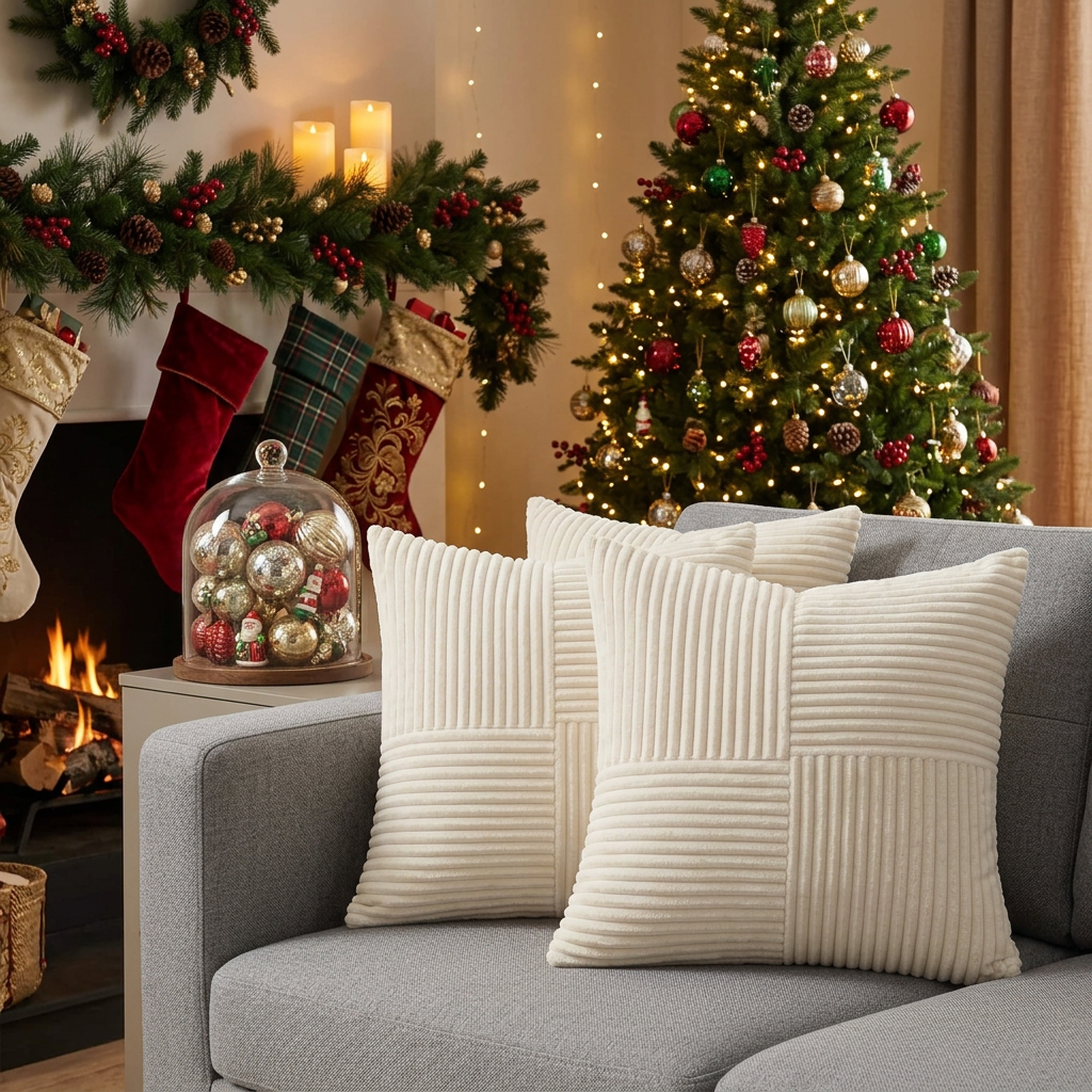 45 × 45cm 2Pcs White Christmas Corduroy Cushion Covers