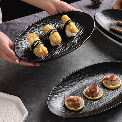 12 Inch rock stone pattern fish plate with flowing sand design for stylish food presentation