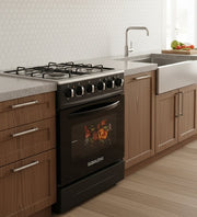 Black 60×60 Globalstar standing cooker with 3 gas burners, 1 electric plate, and electric oven