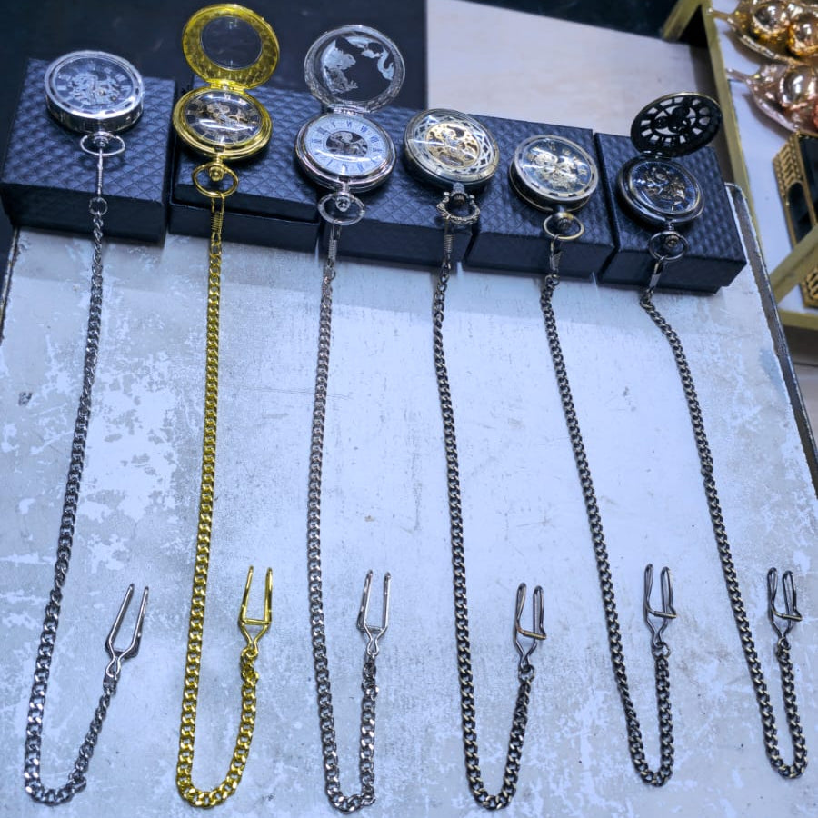 Mechanical   Stainless Steel Pocket Watch with Chain