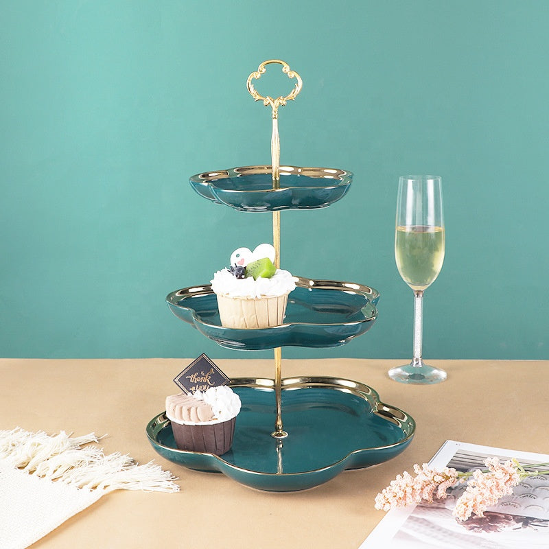 Three-layer fruit and cake serving plate stand for parties and home use