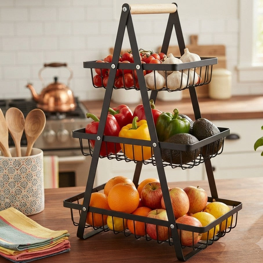 Triangular 3 Tier Metal Mesh Fruit Basket