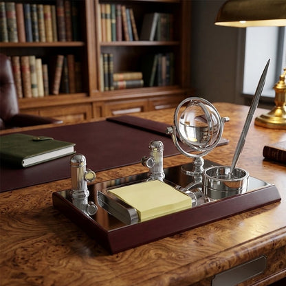 Mirror Wooden Desktop Organizer with Crystal Ball Pen and Business Card Holder