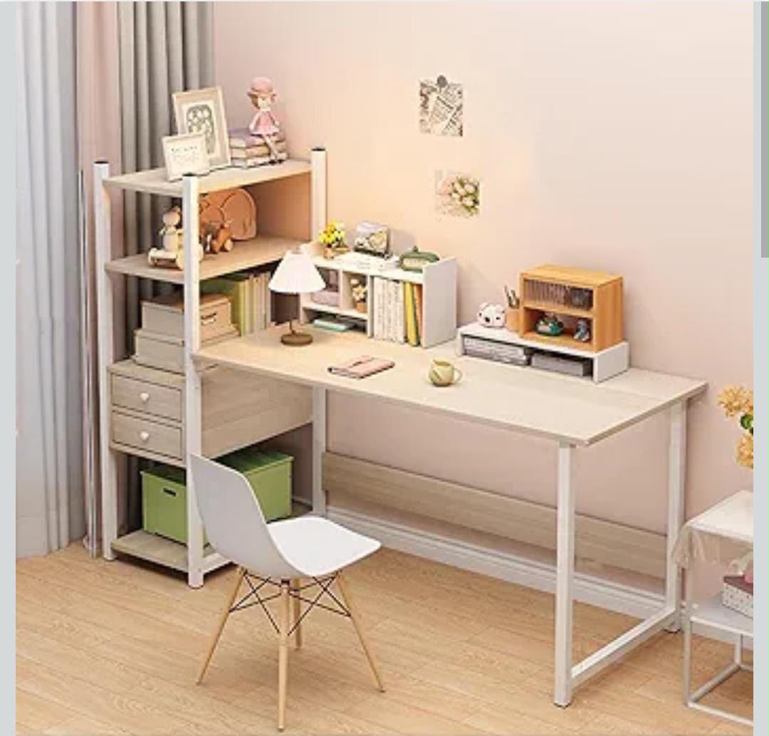Minimalist Workstation with Storage Shelves and 2 Drawers