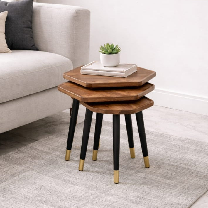 3 Piece Hexagonal Nesting Table Stools Set