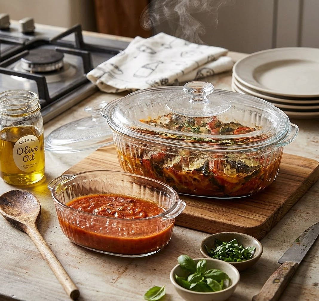 2 Piece Oval Heat Resistant Glass Baking and Serving Casserole Set
