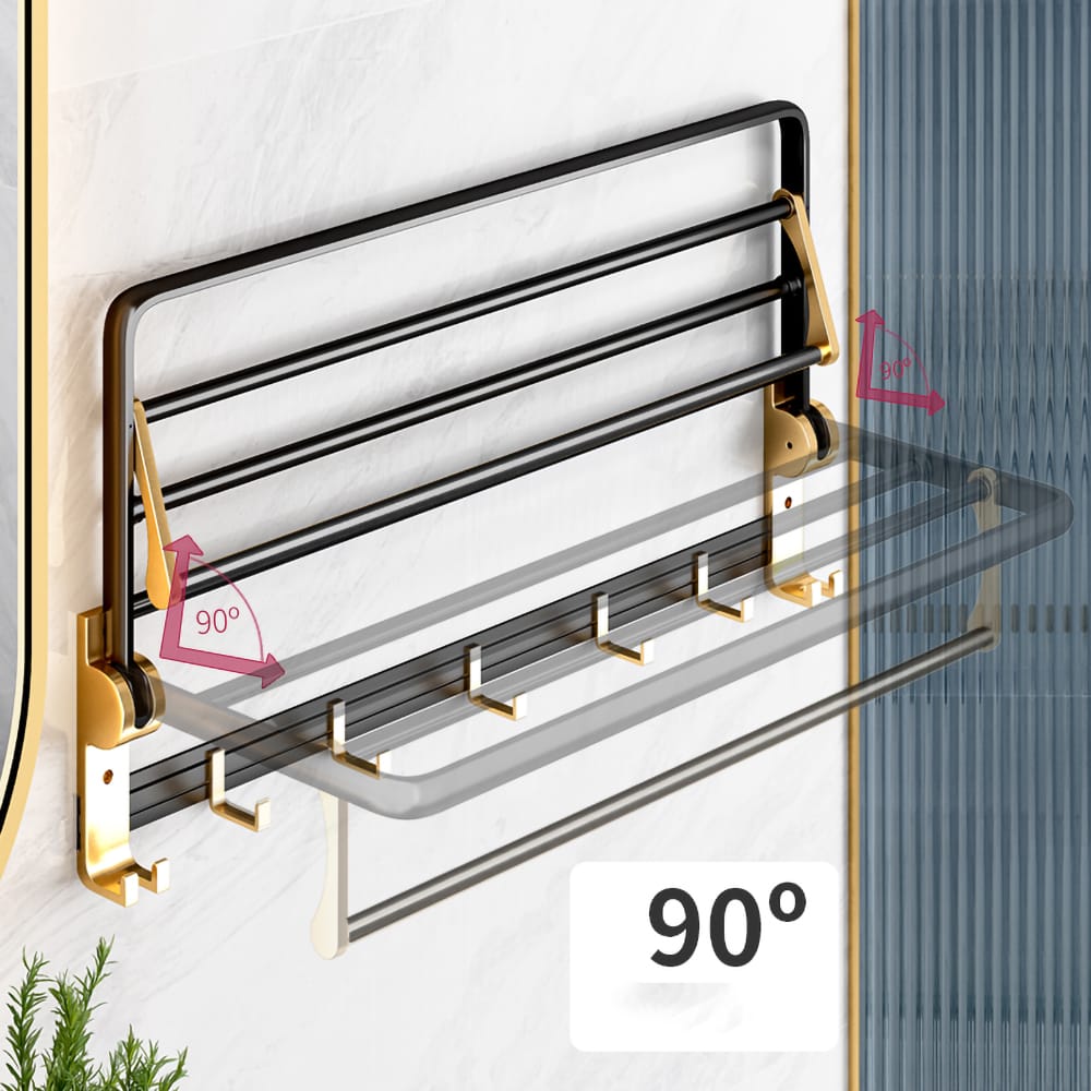 Multifunctional Wall-Mounted Bathroom Towel Rack With Hooks