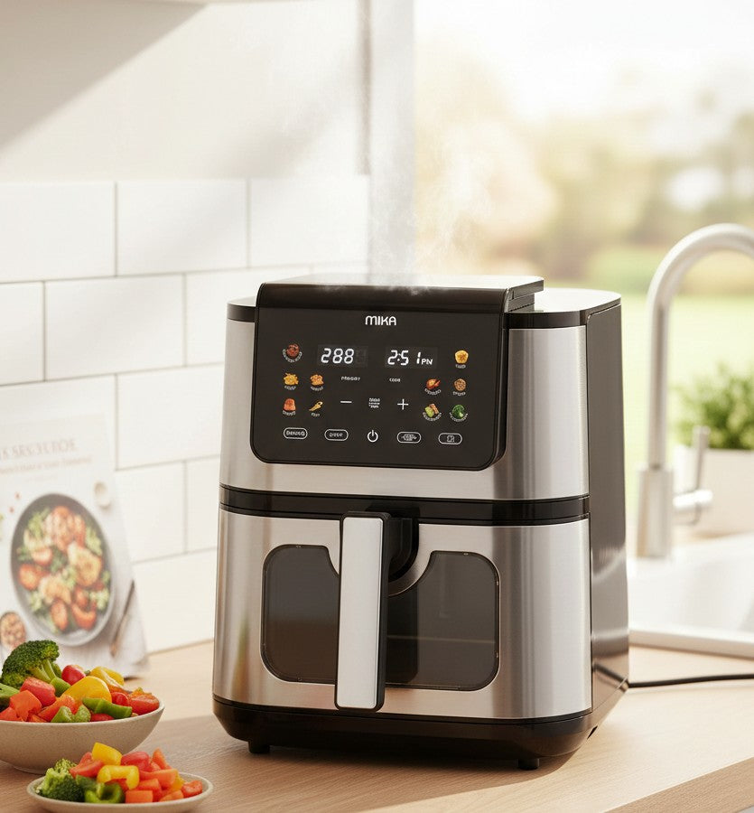 Mika MAFDW2208 8 litre digital air fryer in black and stainless steel