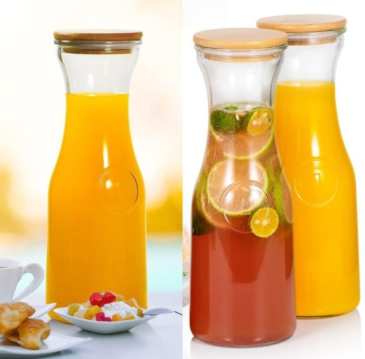 3Pcs Juice Storage Glass Jar With Bamboo Lid