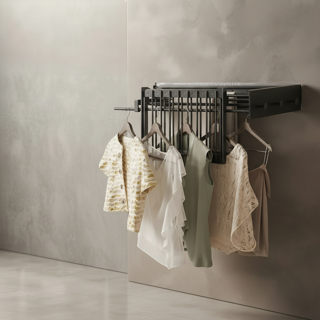 100cm invisible folding wall mounted clothes drying rack for space saving laundry drying.
