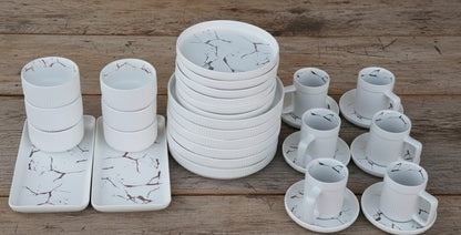 32Pc Matte Stoneware Marble Finish Dinner Set
