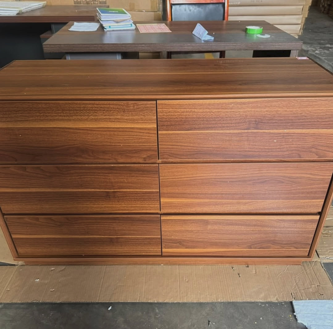 Walnut 6-Drawer Dresser Chest of Drawers with Anti-Tipping Structure 120x40x75cm
