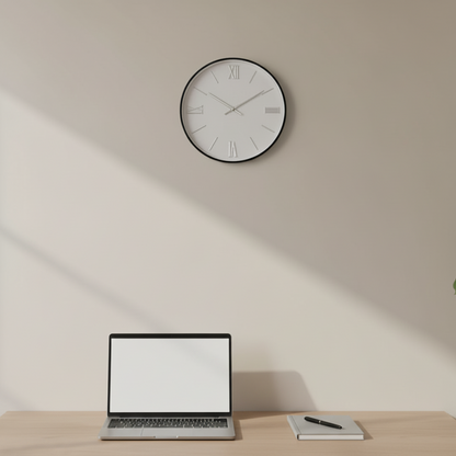 Black & White Wall Clock with Roman Numerals